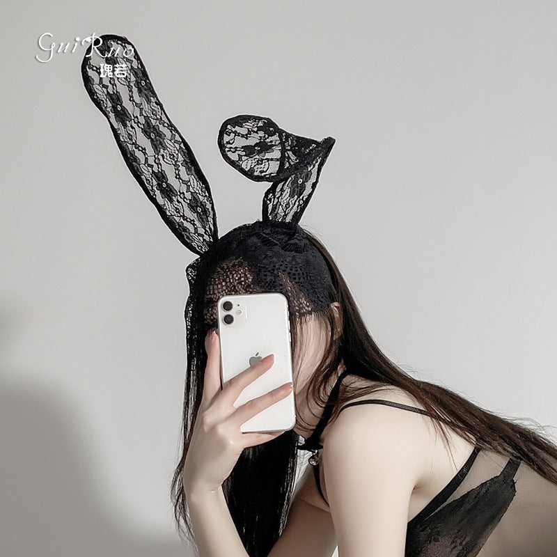 Gorgeous and Sexy Internet Celebrity Lace Veil Bunny Ear Headband Role Play Party Costume Headwear p3